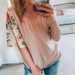 Floral Sleeve Pink Top